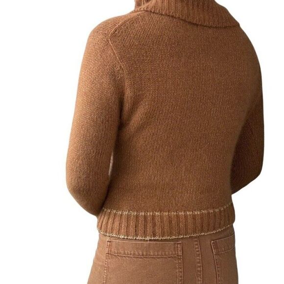 Vintage Womens Tan Brown Gold Angora Blend Soft Fuzzy Fluffy Cowl Neck Sweater S - Picture 3 of 6